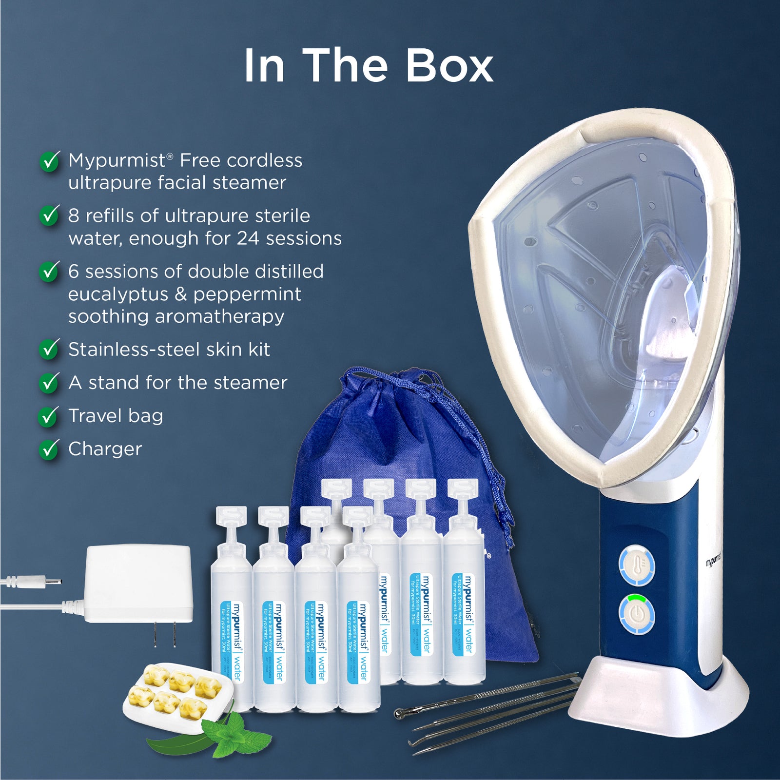 NEW! Mypurmist Free Cordless Ultrapure Facial Steamer and Steam Inhaler COMBO