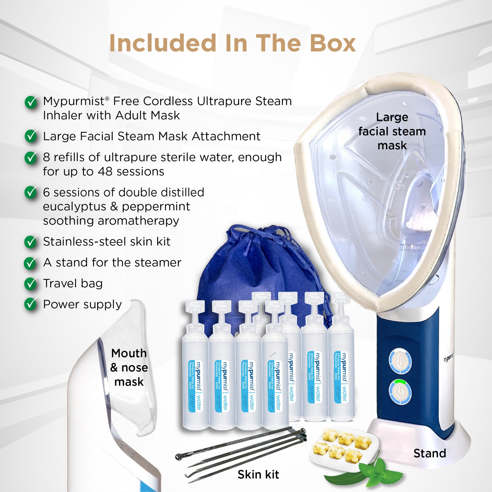 Mypurmist Free Cordless Ultrapure Facial Steamer and Steam Inhaler COMBO