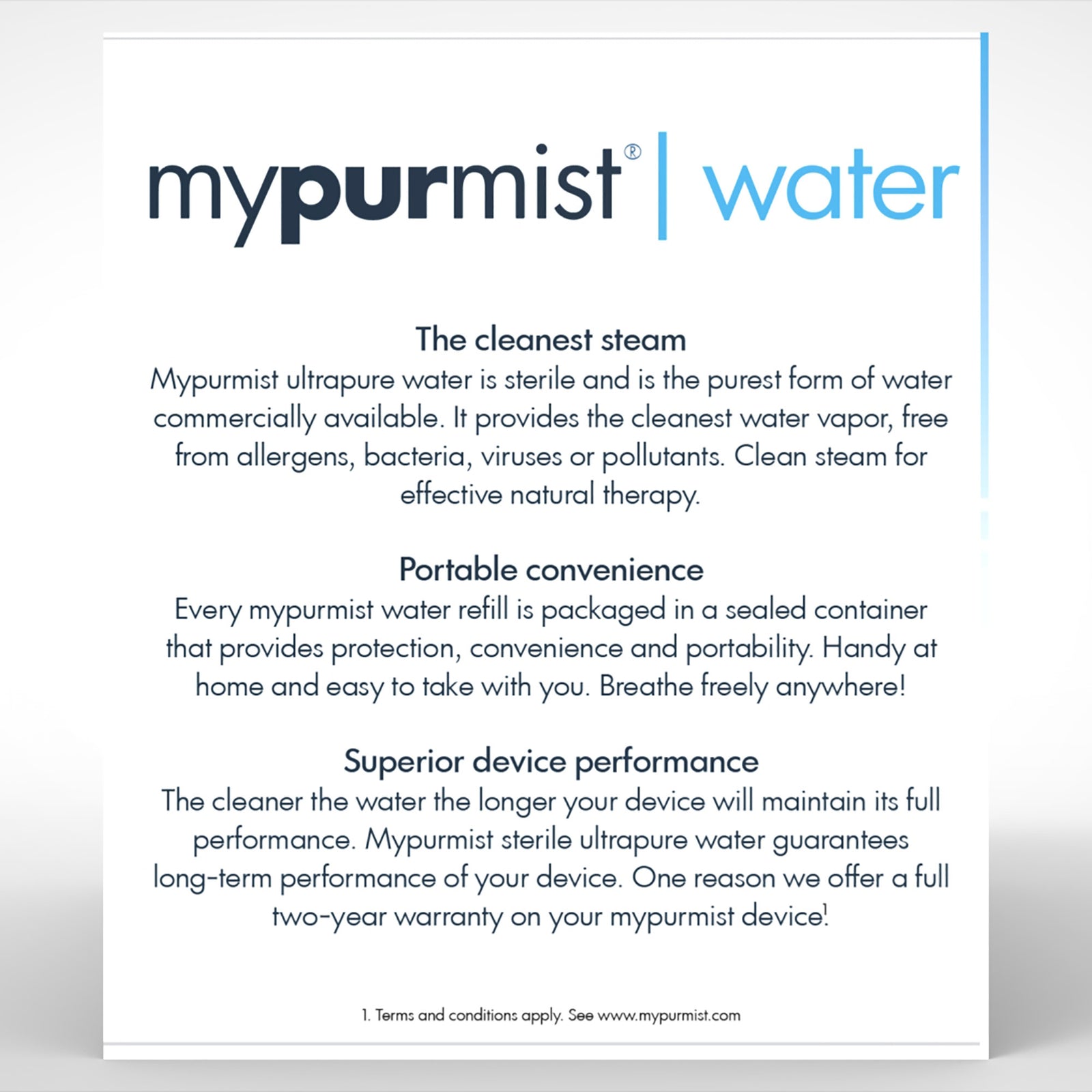 mypurmist ultrapure sterile water refill box back