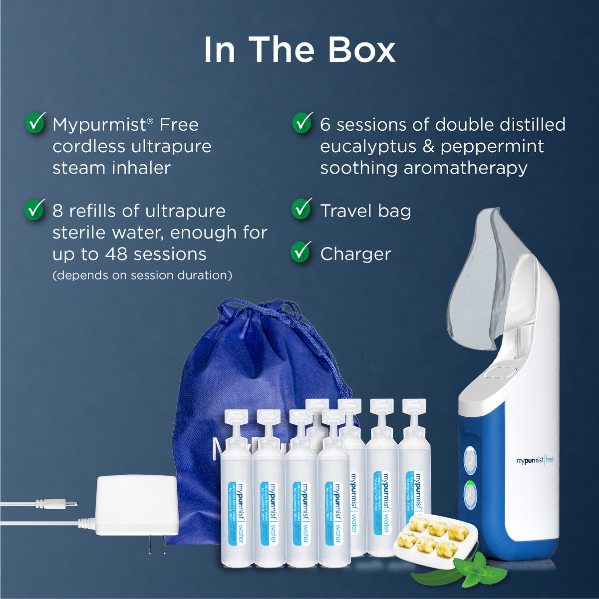 Mypurmist Free® cordless ultrapure steam inhaler® / humidifier / vaporizer