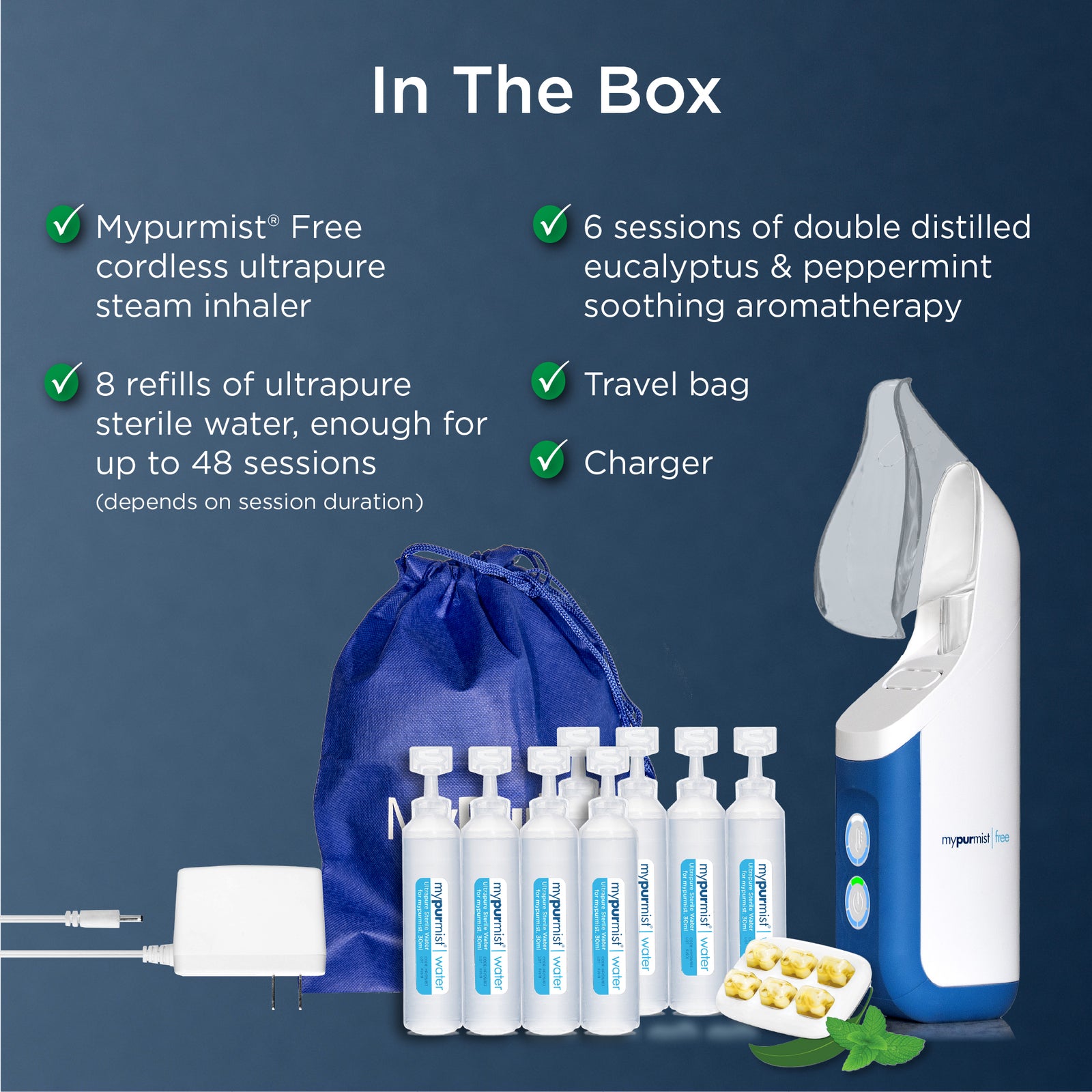 Mypurmist Free® cordless ultrapure steam inhaler® / humidifier / vaporizer