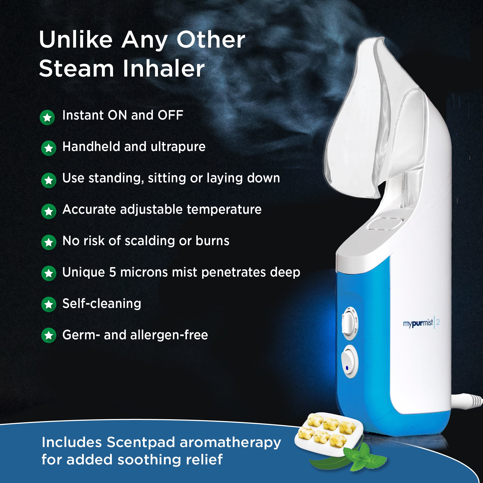 Mypurmist® 2 Ultrapure Handheld Steam Inhaler® / Humidifier / Vaporizer