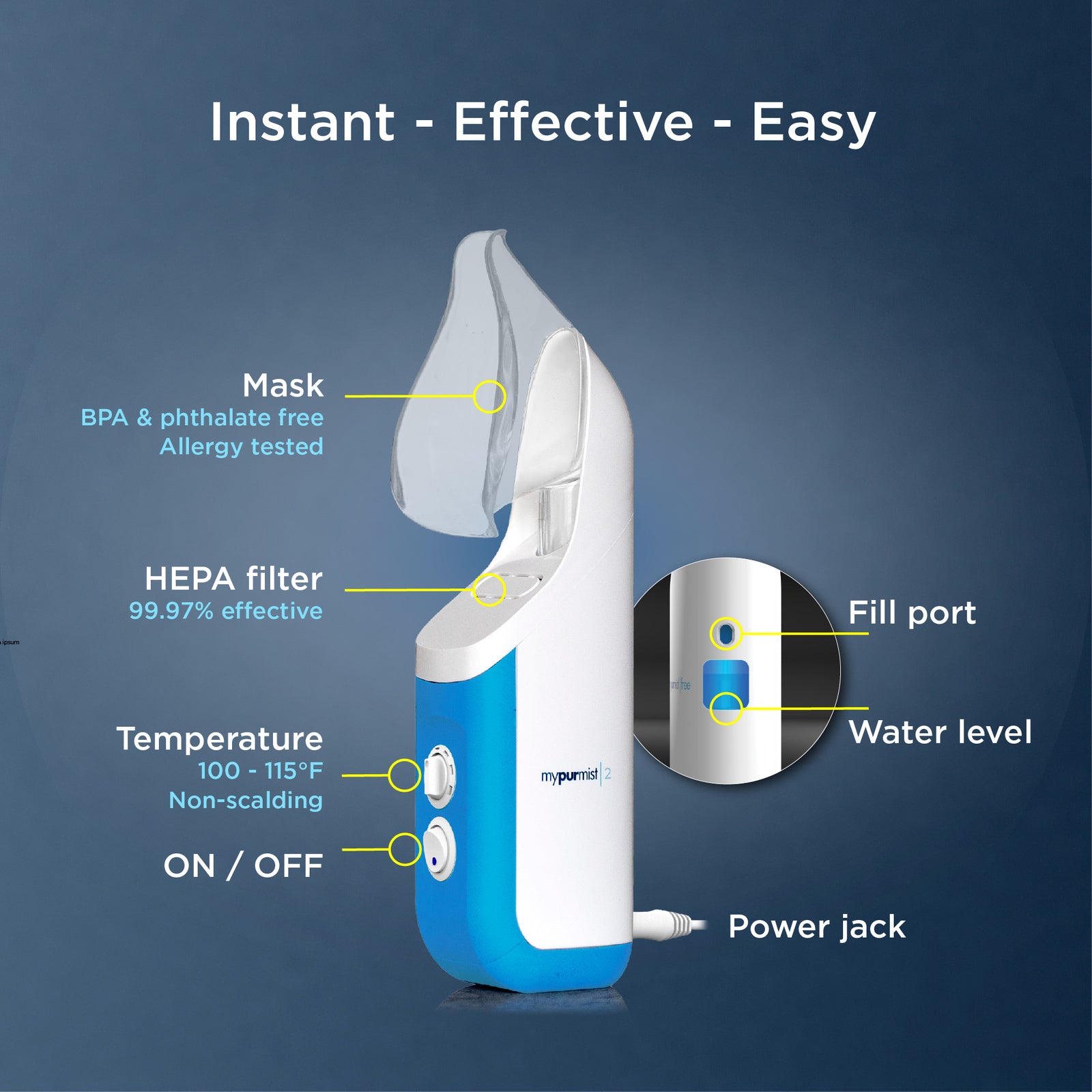 Mypurmist® 2 Ultrapure Handheld Steam Inhaler® PLUS Handsfree Strap