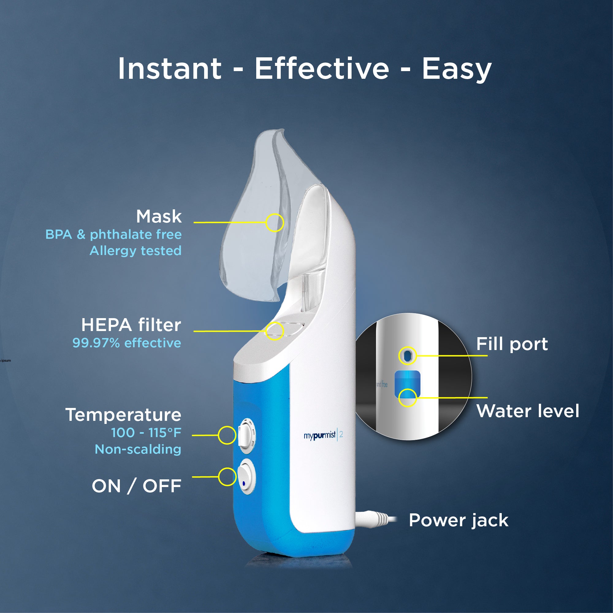 Mypurmist® 2 Ultrapure Handheld Steam Inhaler® / Humidifier / Vaporizer