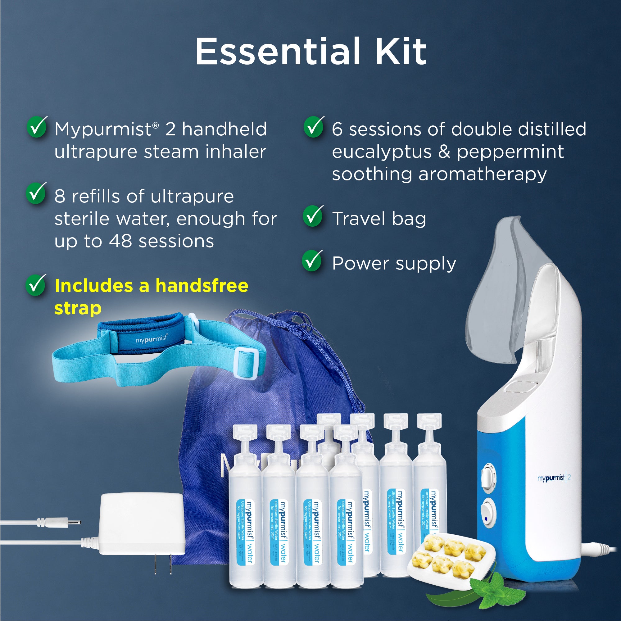 Mypurmist® 2 Ultrapure Handheld Steam Inhaler® PLUS Handsfree Strap