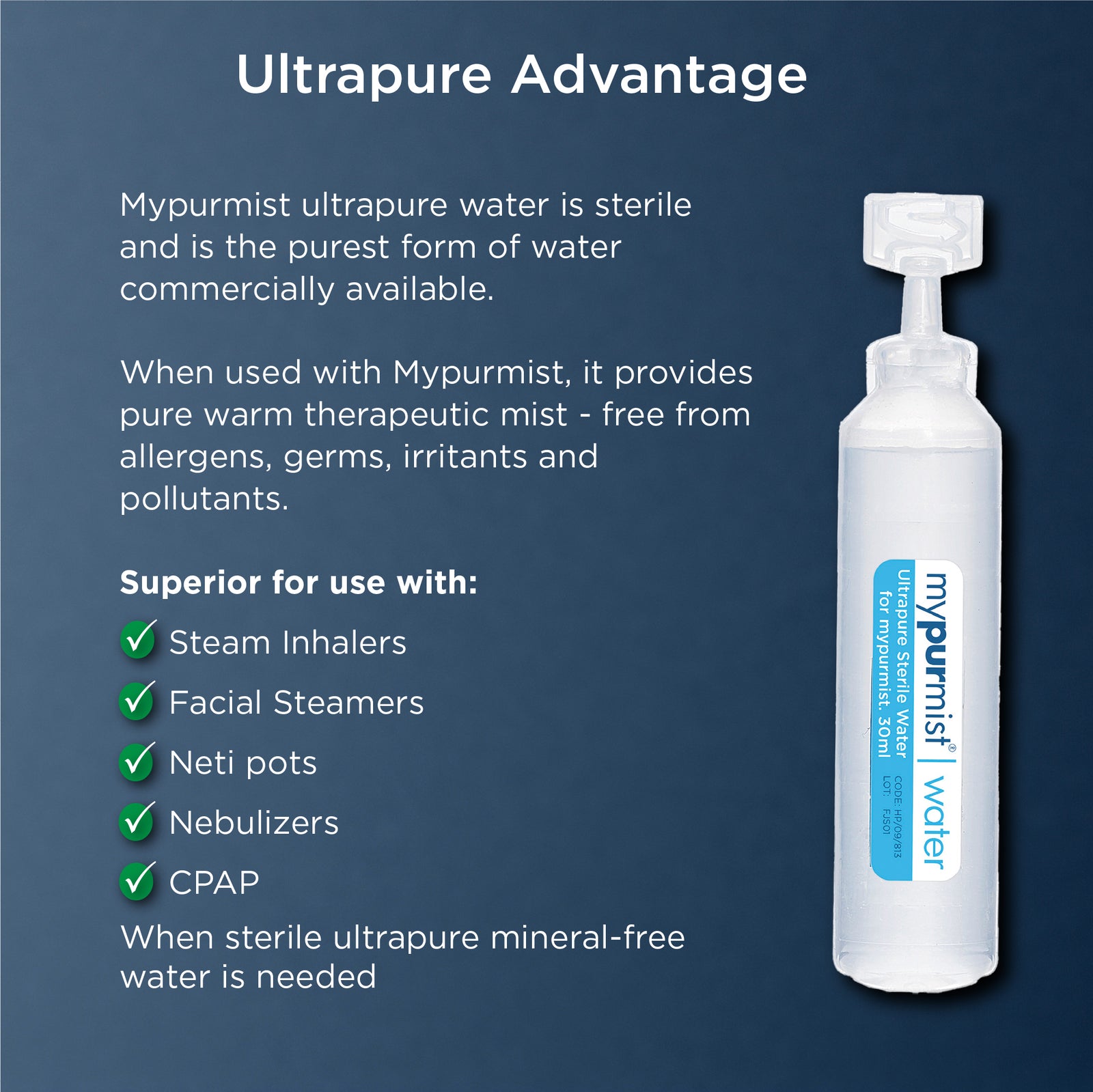 Mypurmist® Ultrapure Sterile Water - 20 refills | 100 sessions